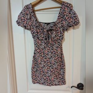 Blashe Ruched Floral Fitted Puff Sleeve Dress